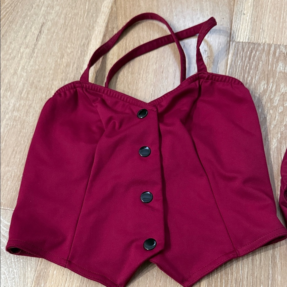Kelle dance costume maroon Button-Up Top and Bottom Set - Picture 2 of 9